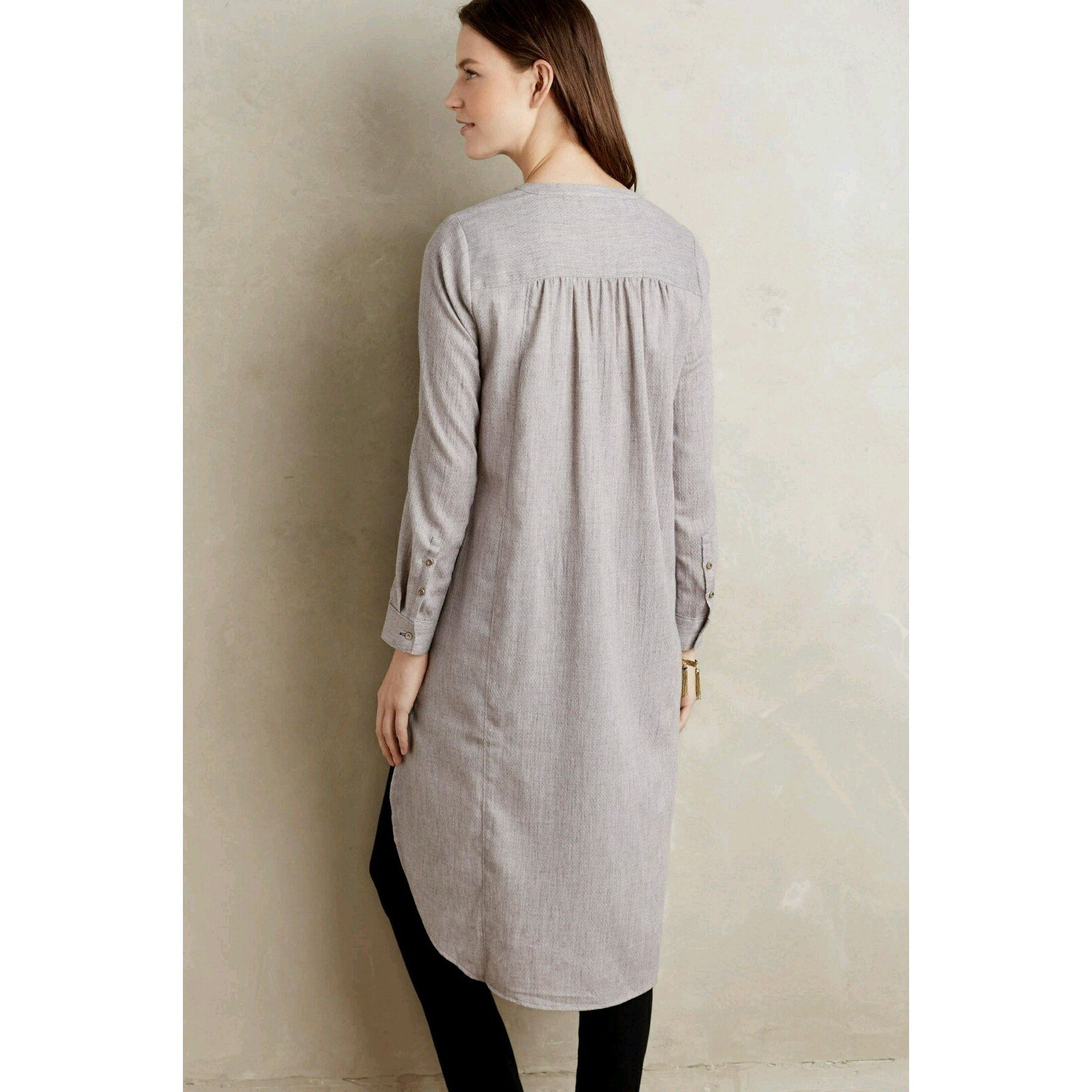 NEW Anthropologie Sojourn Long Sleeve Tunic By Vanessa Virginia $118 Sz 4 Gray