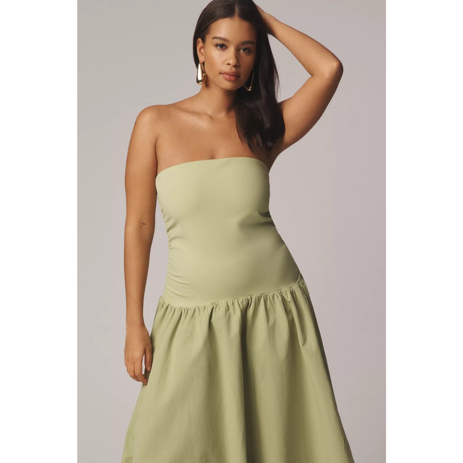 Anthropologie Mare Mare Strapless Drop-Waist Bubble Midi Dress XS Green Anthropologie