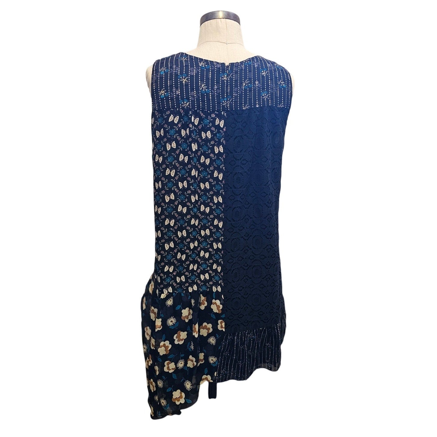 New Anthropologie x Anna Sui Mixed Print Silk Lace Assymetrical Shift Dress Sz 8