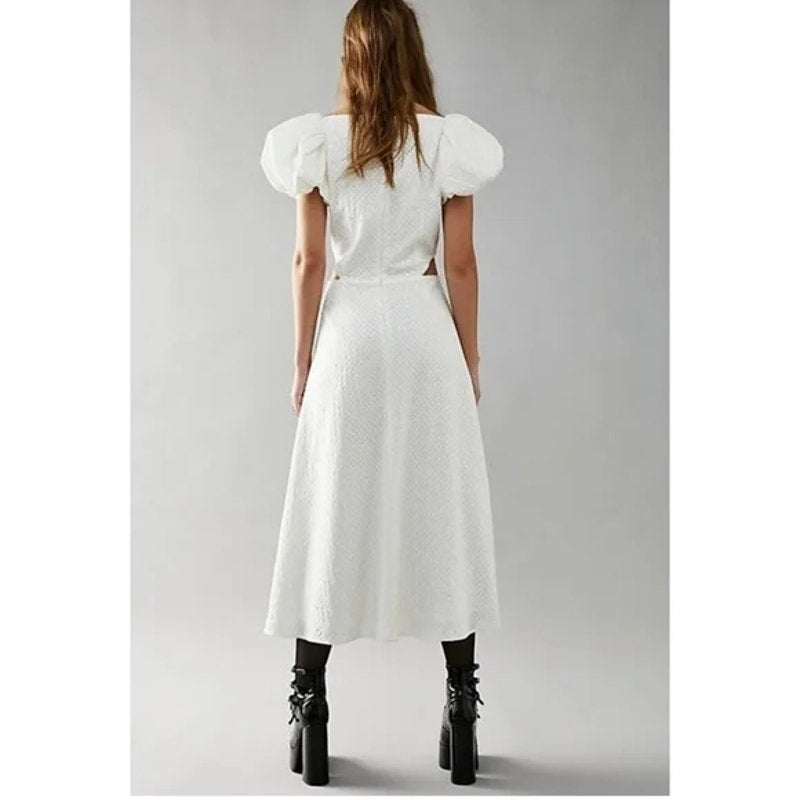 New FREE PEOPLE x ELLIATT Marlberry Midi Dress $353 SMALL White SEQUINED Cutout
