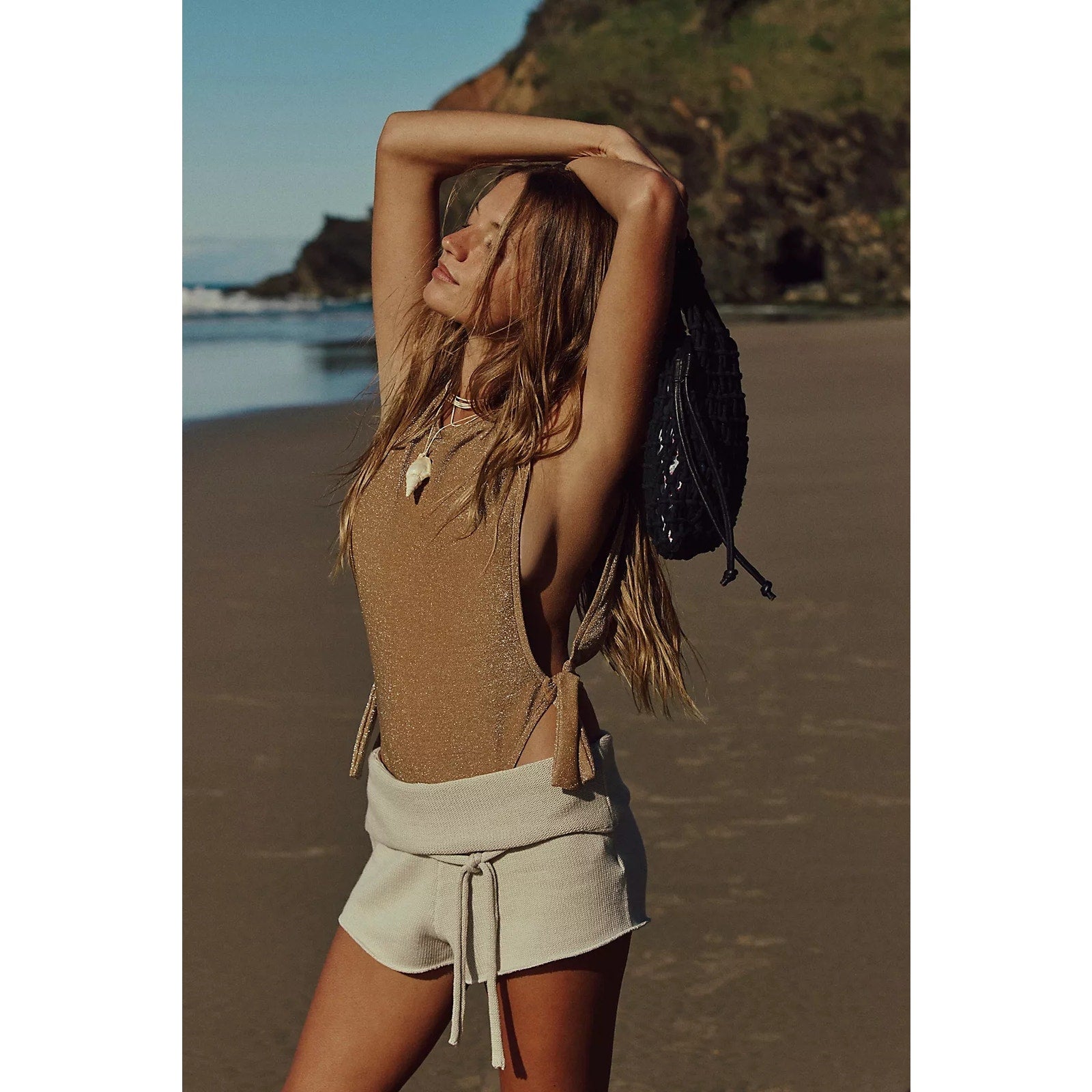 New FREE PEOPLE free-est Pamela Lurex One-Piece Swimsuit $148 GOLD Large