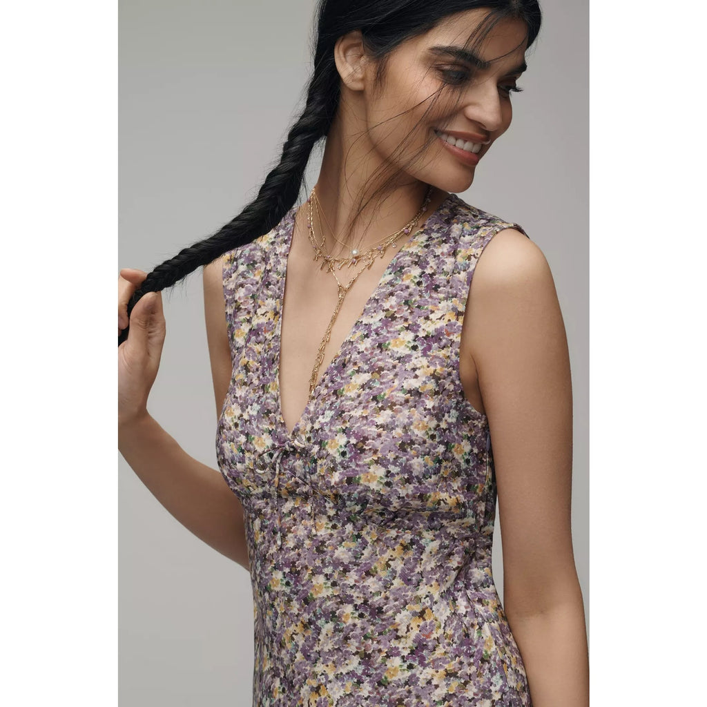Anthropologie Faithfull V-Neck Sleeveless Mini Dress Purple 12 Floral Anthropologie