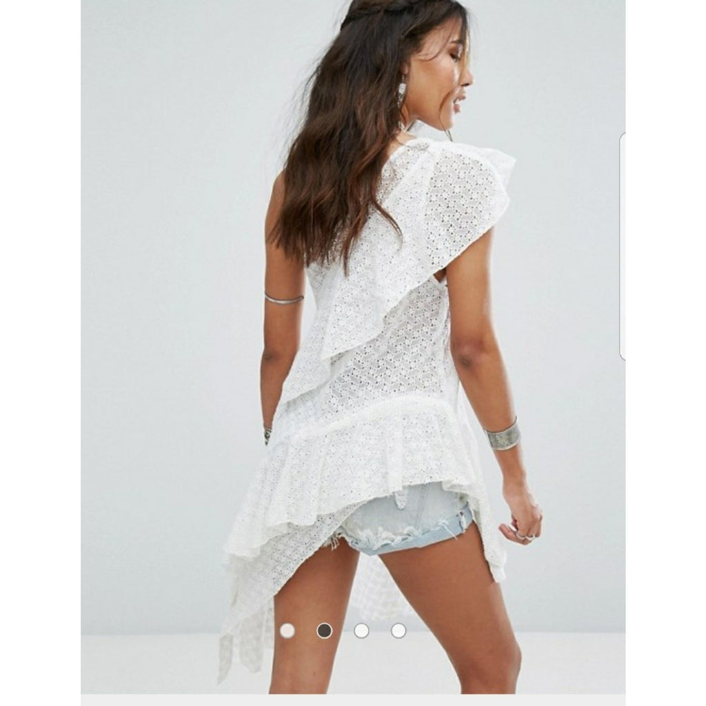 NEW Free People $168 White Girls Girls Girls One Shoulder Lace Tunic Small