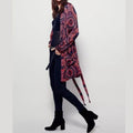 New Free People $168 Sensual Paisley Duster Jacket Robe Size Large Wine Bordo