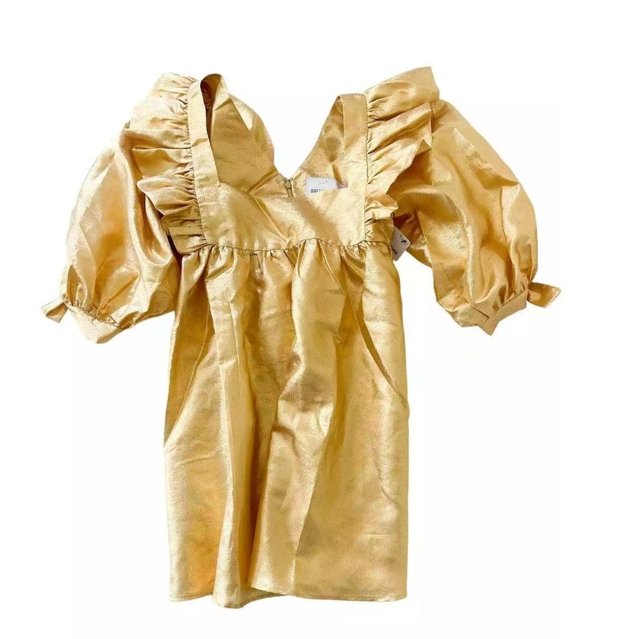 New FREE PEOPLE Selva Negra Atomo Babydoll Dress $400 X-SMALL Gold Metallic