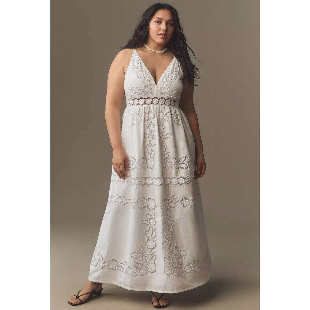 Anthropologie Vineet Bahl Sleeveless V-Neck Floral Cutwork Midi Dress $278