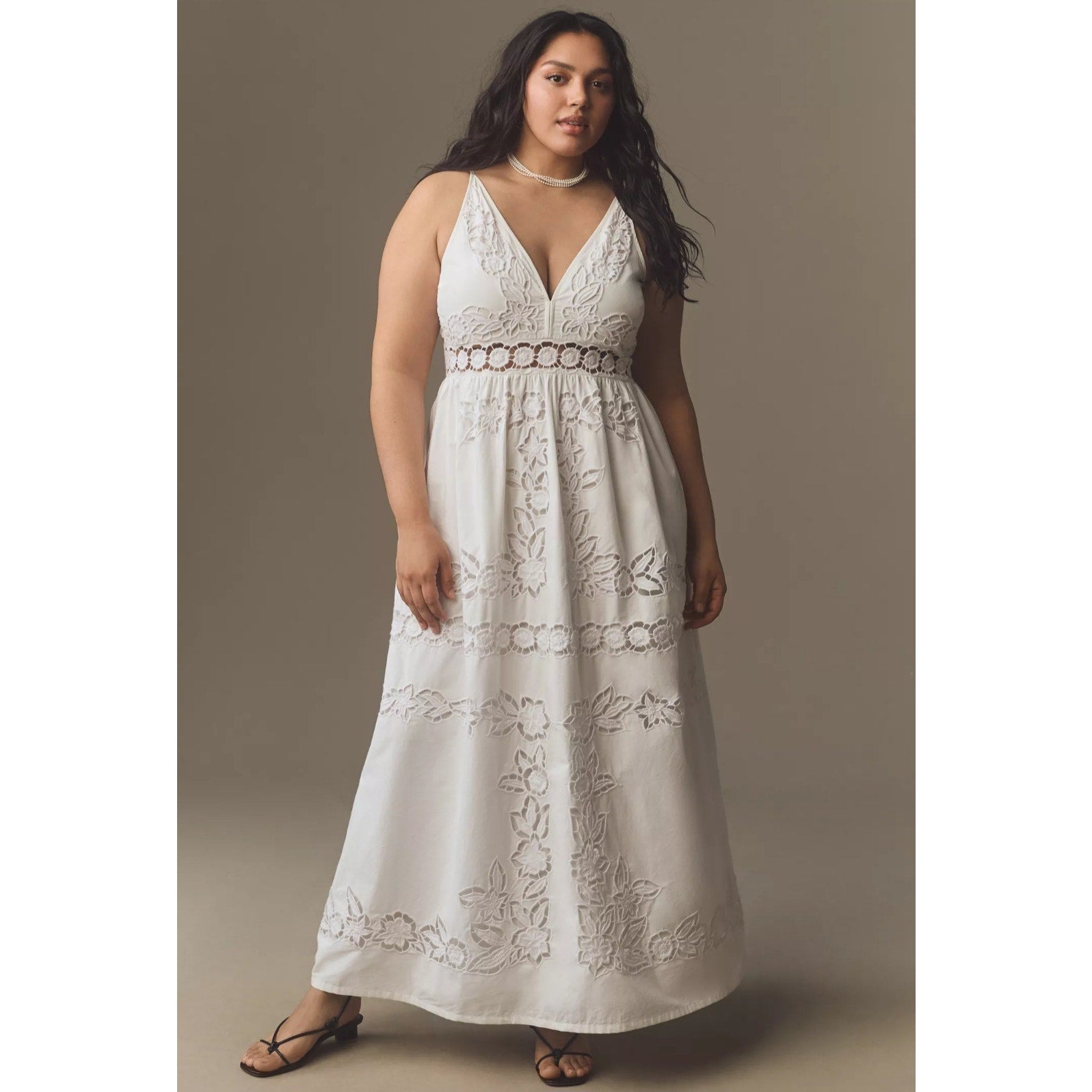 Anthropologie Vineet Bahl Sleeveless V-Neck Floral Cutwork Midi Dress $278