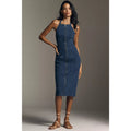New Anthropologie Pilcro Zip-Front Denim Halter Midi Dress $168 MEDIUM Dark Blue Anthropologie