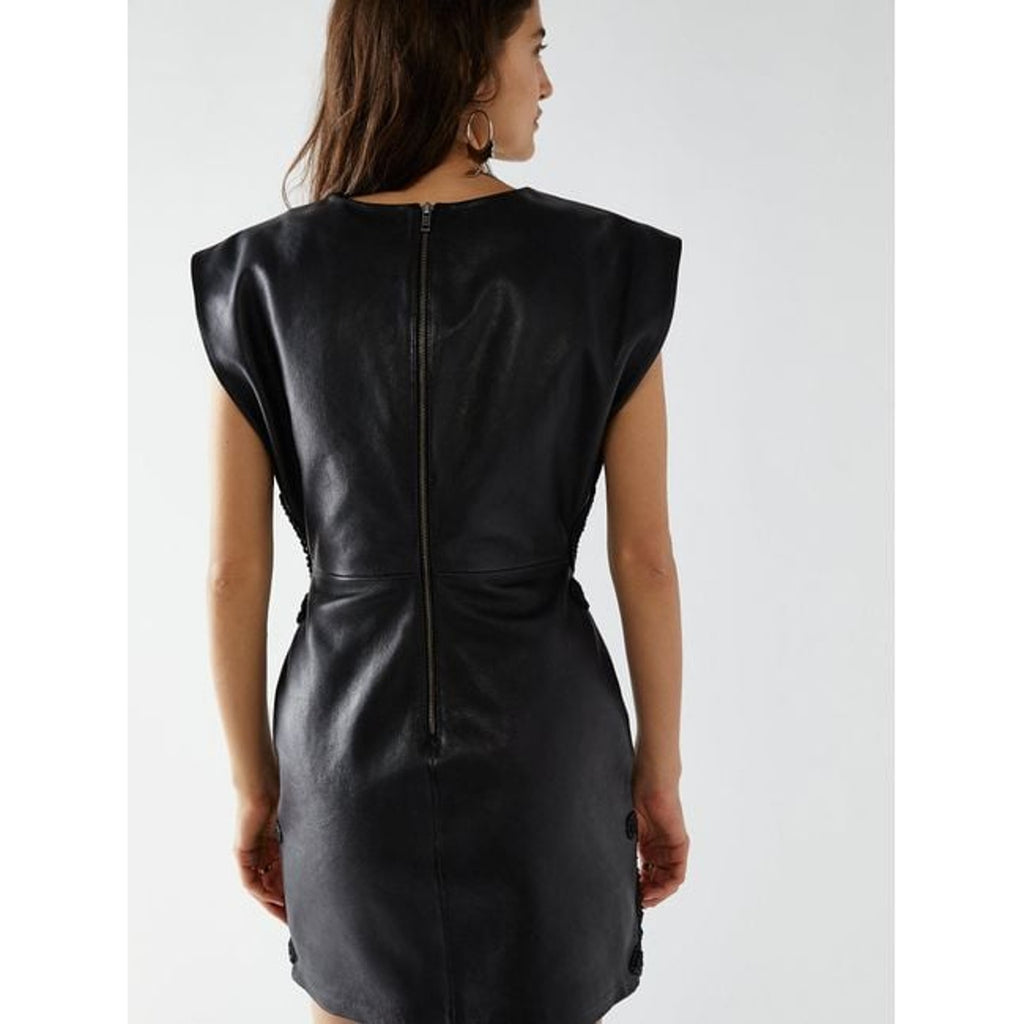 New FREE PEOPLE City Slicker Leather Mini Dress $698 SIZE 10 Black