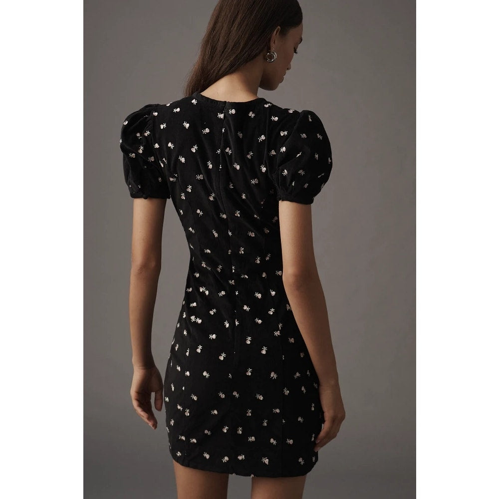 Anthropologie Maeve Puff-Sleeve Keyhole Embroidered Mini Dress $178 Sz 6
