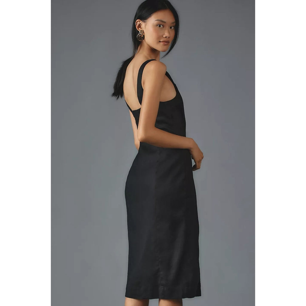 Anthropologie Sleeveless Square-Neck Linen Button Wrap Midi Dress $178 3X