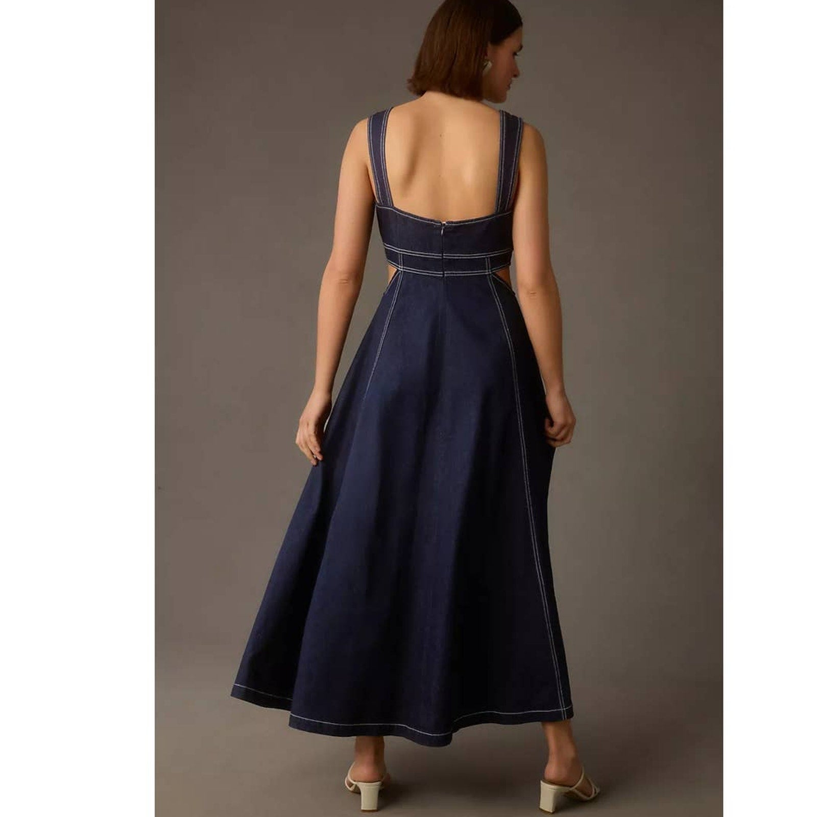 New Anthropologie Aureta Studio Corset Denim Cutout Dress $198  Medium 8/10 Blue