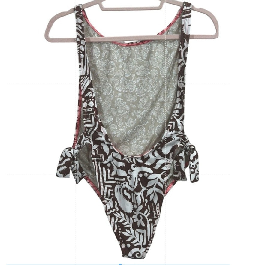 New Free People free-est The Pamela Printed One-Piece Swimsuit $178 XL Brown