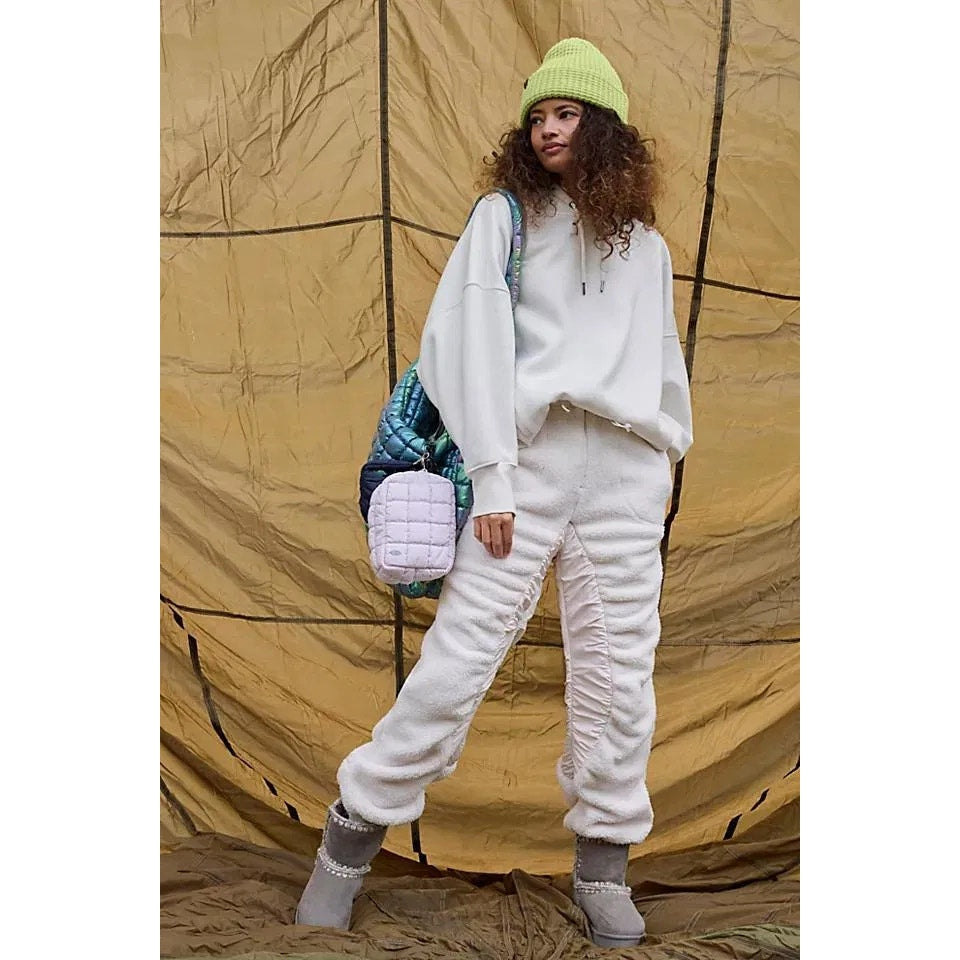 New FREE PEOPLE Sundown Fleece Jogger Style Pants $168 X-SMALL Ivory Sherpa