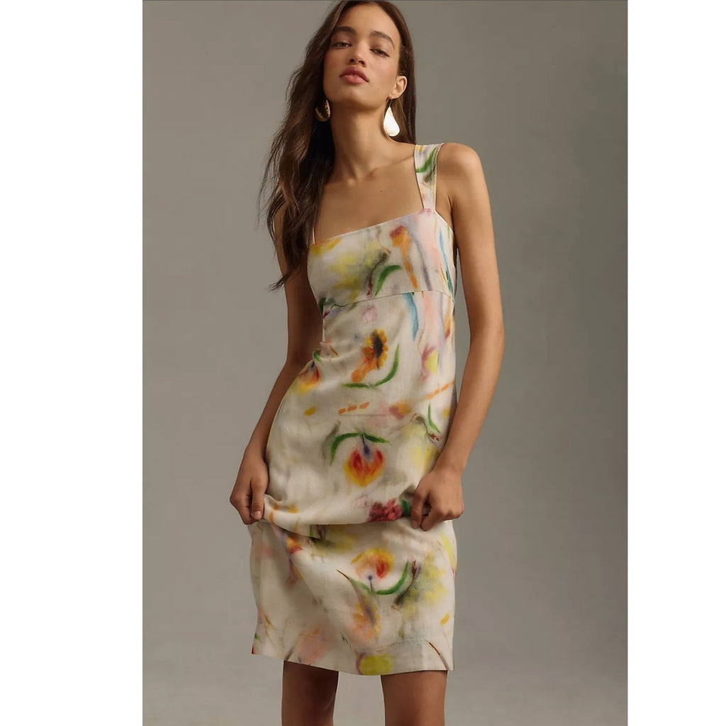 Anthropologie Klaas Jonkman Sleeveless Square-Neck Linen Midi Dress $148  3X