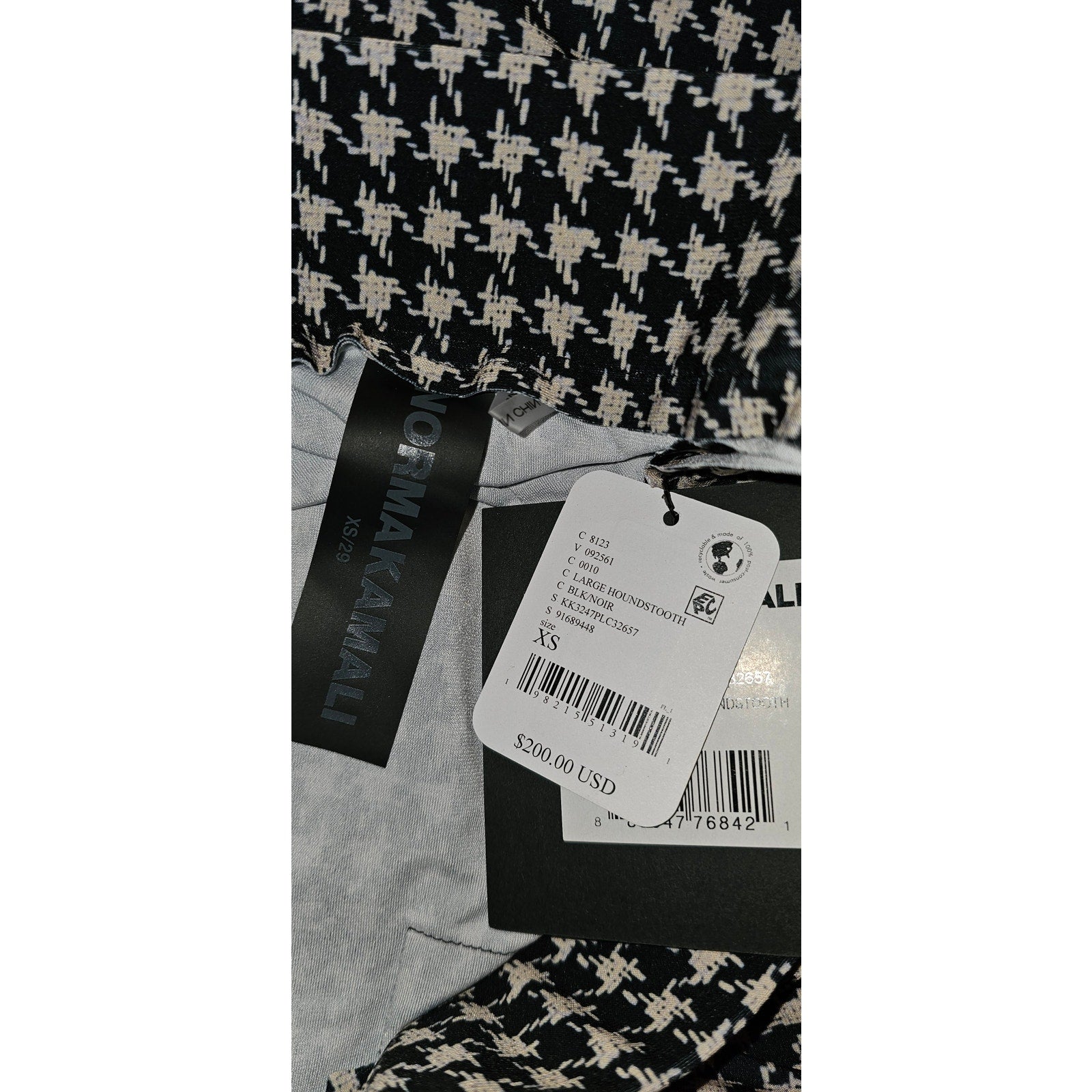 New FREE PEOPLE Norma Kamali Low-Rise Pleated Trousers $200 XS Black HOUNDSTOOTH