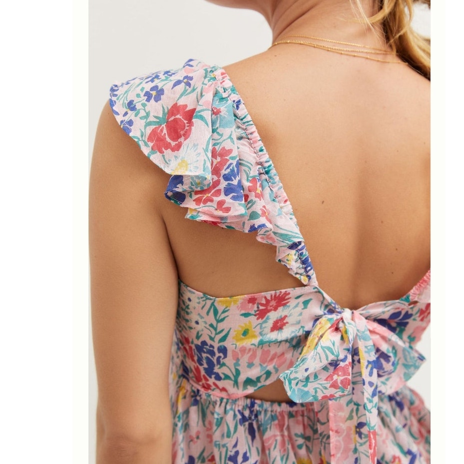 Anthropologie BANJANAN Garden Party Ruffled Tank $170 SMALL Pink Floral
