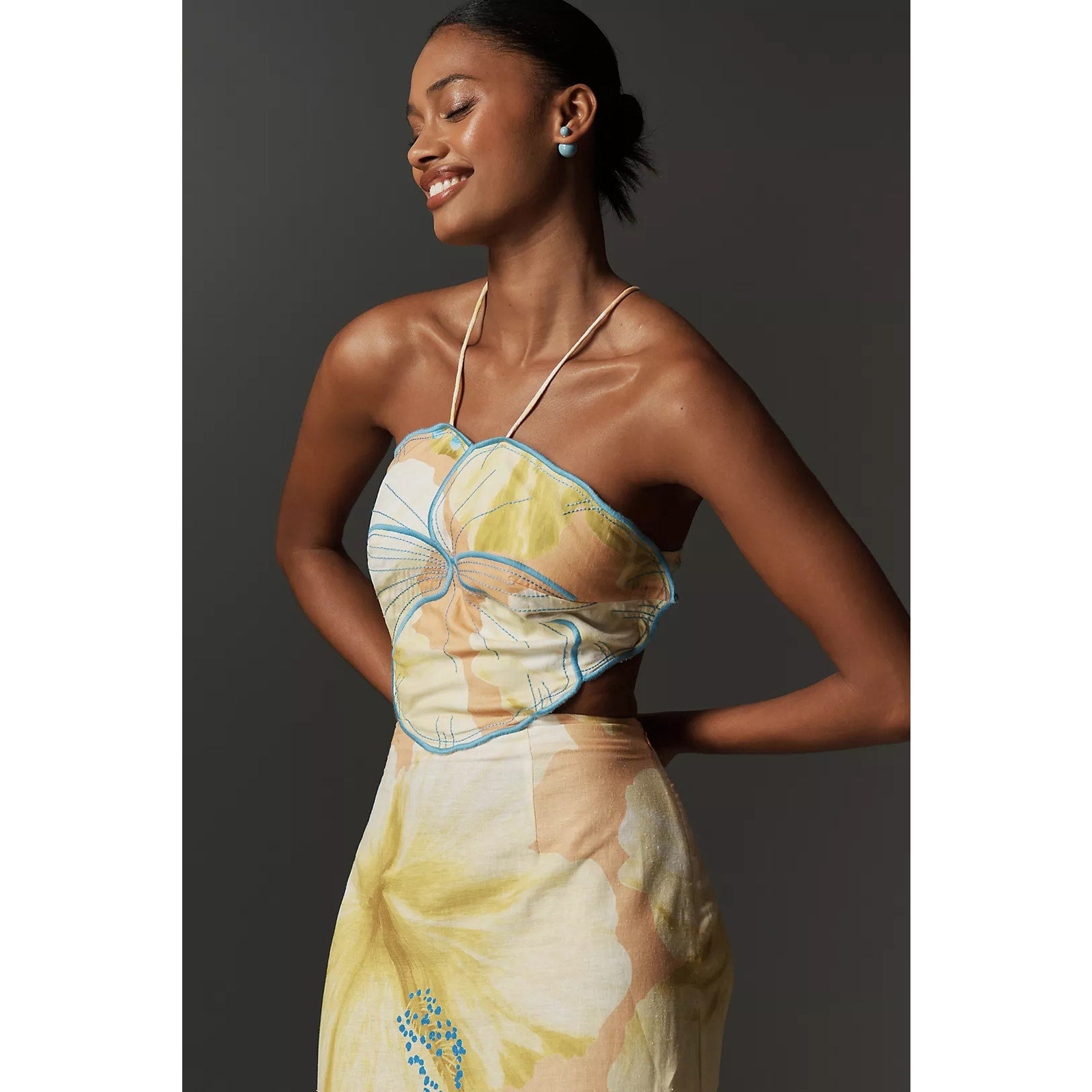Farm Rio Anthropologie Floral Printed Linen Blend Halter Midi Dress XL FARM Rio for Anthropologie
