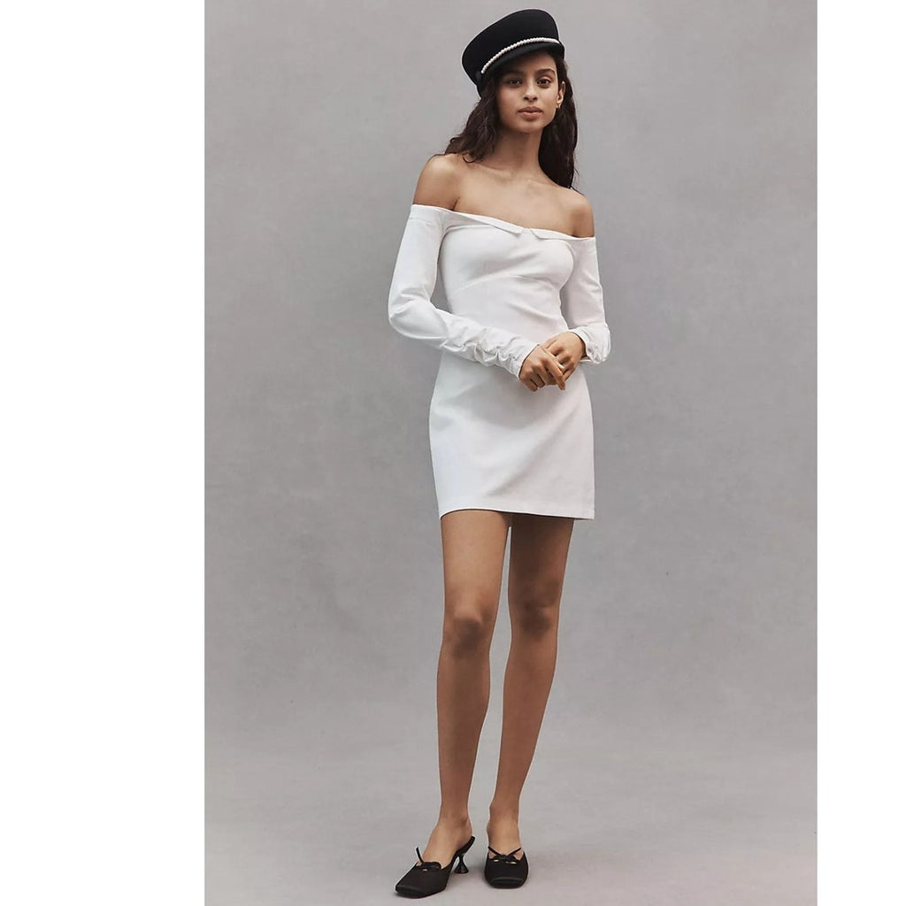 Anthropologie BHLDN Gianna Off-The-Shoulder Twofer Dress $160 SMALL Ivory