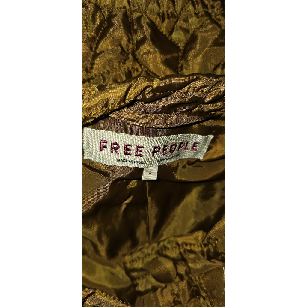 New FREE PEOPLE Quinn Quilted Crop Jacket $198 LARGE Bronze/Brown Patching