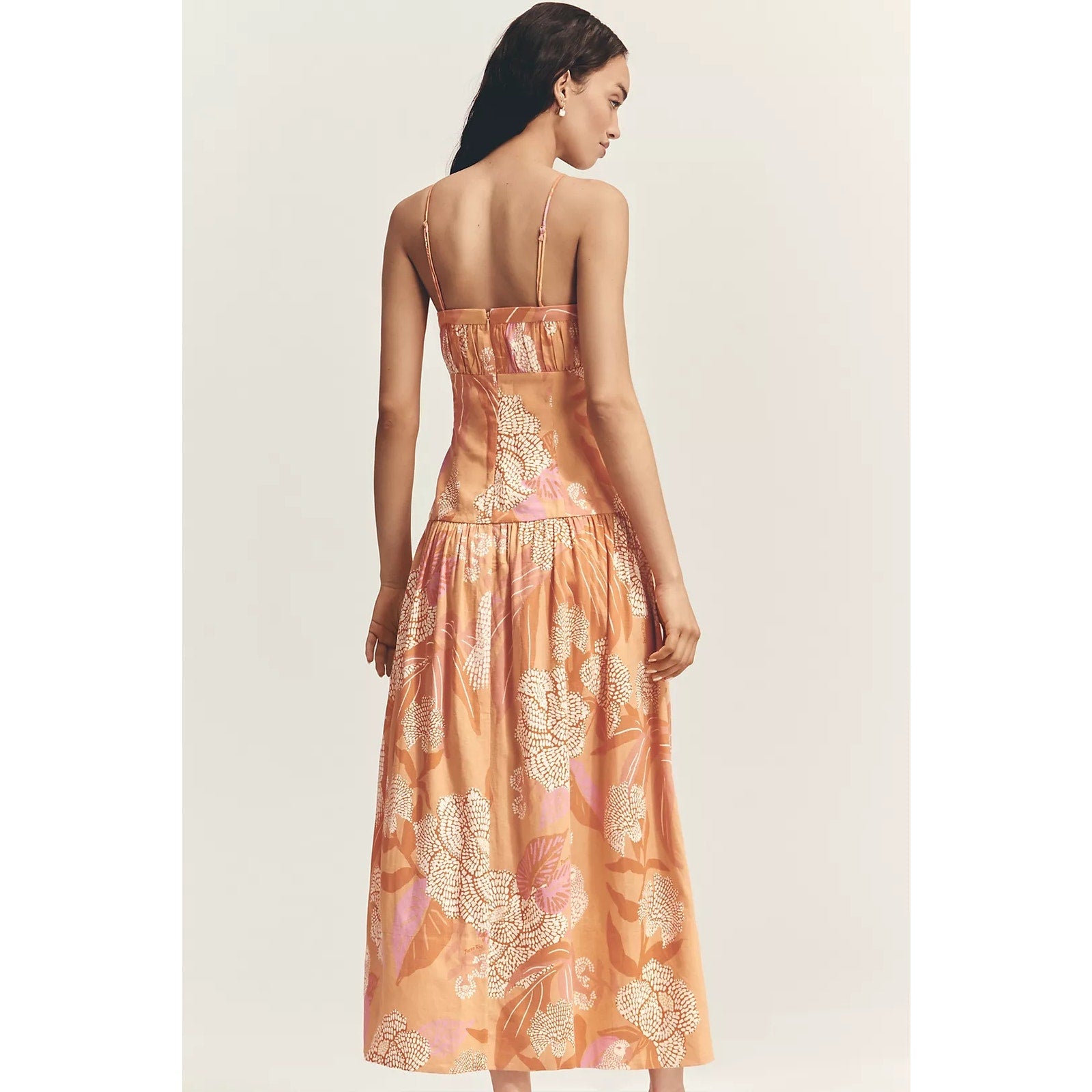 Farm Rio x Anthropologie Linen Blend Strapless Drop-Waist Maxi Dress LARGE Anthropologie