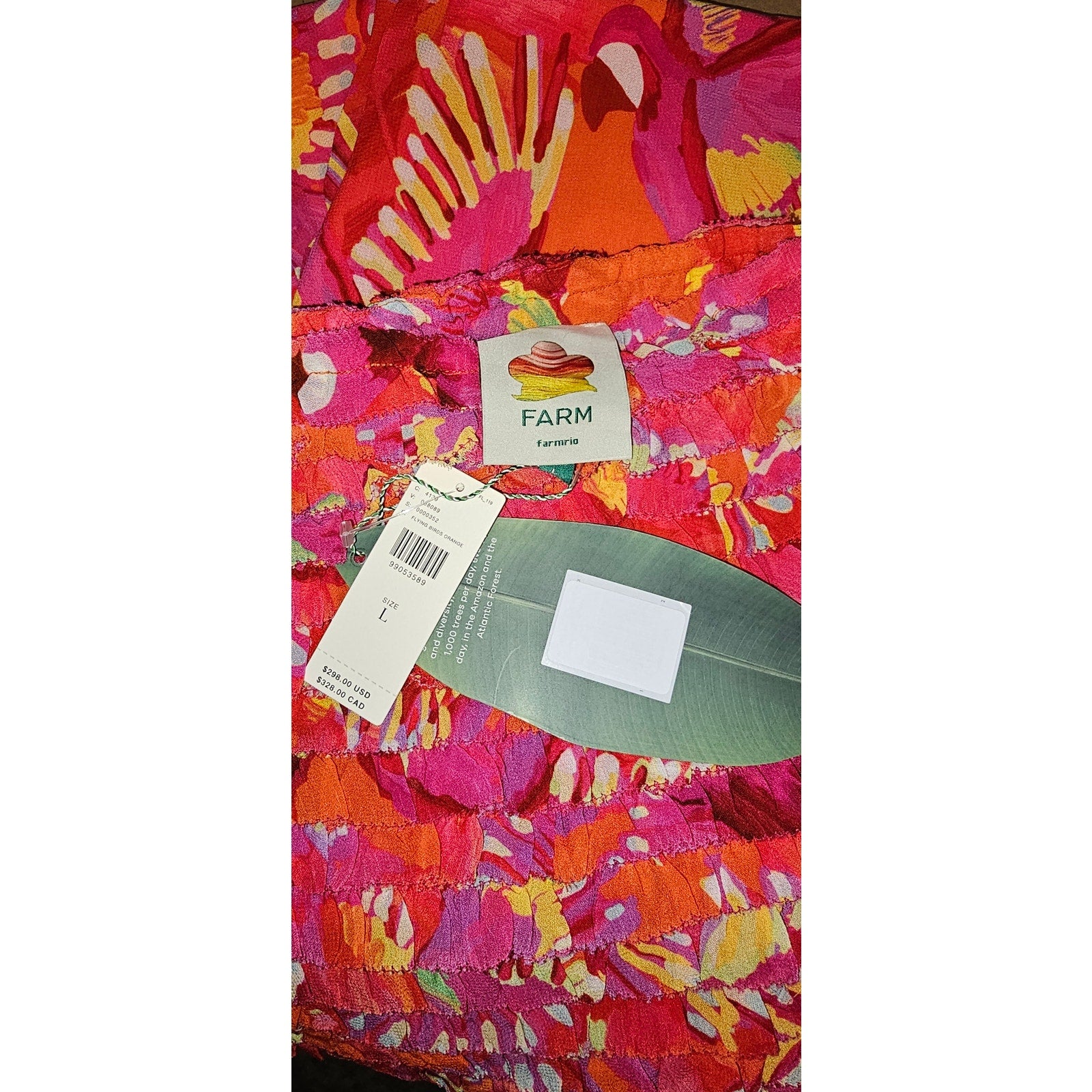 Anthropologie Farm Rio Shirred Drop-Waist Midi Dress LARGE Orange FARM Rio
