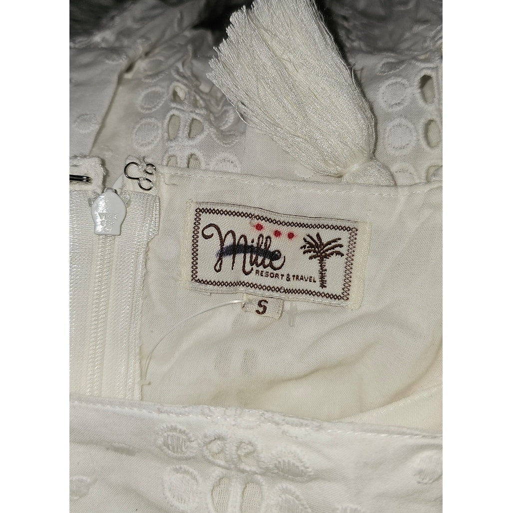 New Anthropologie Mille Shoulder-Tie Mini Dress $278 SMALL Cotton Eyelet Lace