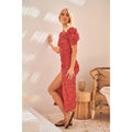 Free People $168 Red Briella Floral Ruched Midi Dress Size Small