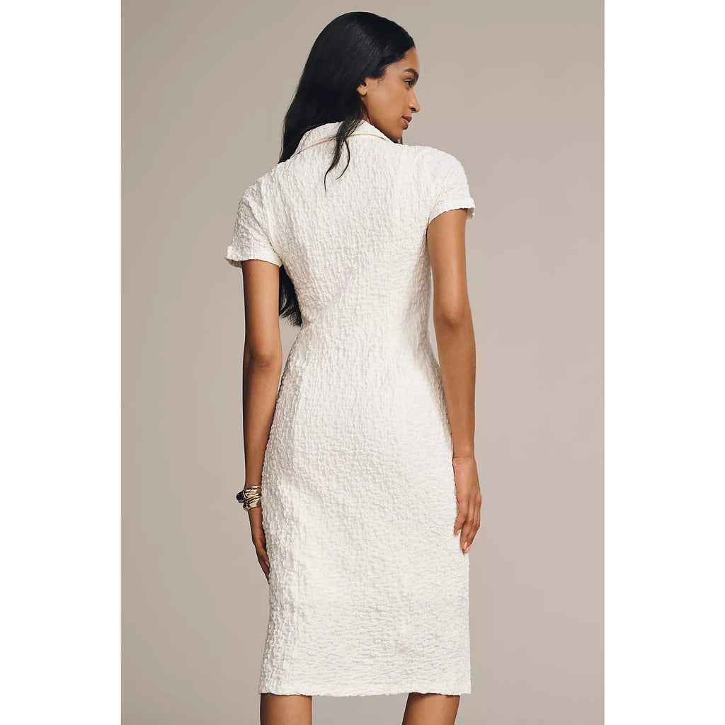 Anthropologie Short-Sleeve Collared Textured Midi Shirt Dress 1X White Anthropologie