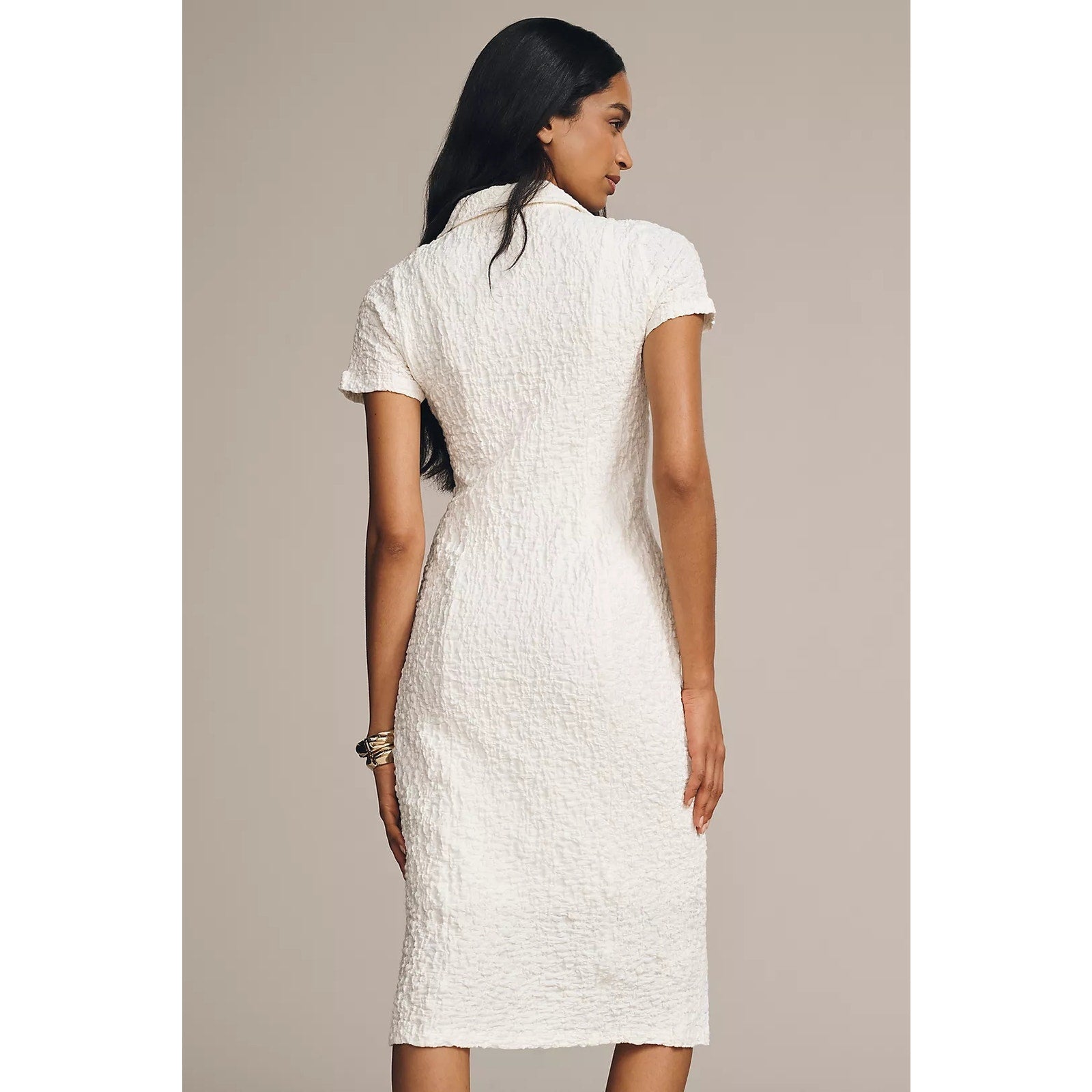 Anthropologie Short-Sleeve Collared Textured Midi Shirt Dress 1X White Anthropologie