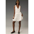 New By Anthropologie Sleeveless V-Neck Lace Swing Mini Dress $288 MEDIUM White