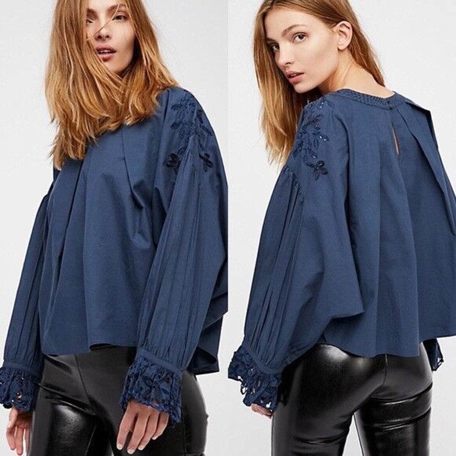 Free People Wishing  Well Dolman Sleeve Embroidered Blouse