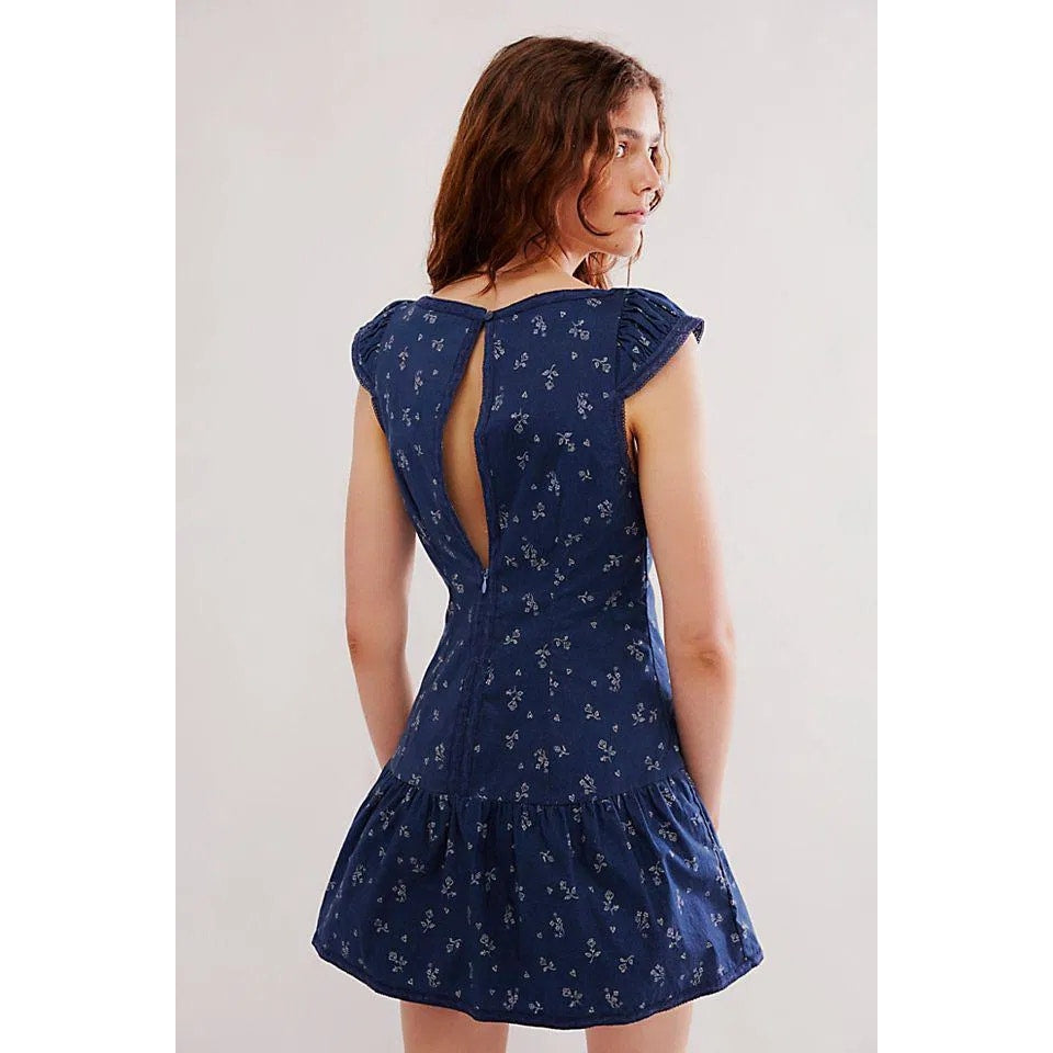 FREE PEOPLE Beasley Floral Mini Dress $148 LARGE Navy