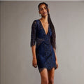 New For Love & Lemons Lyla Cocktail Mini Dress Navy Black Lace Sheer Small Vneck