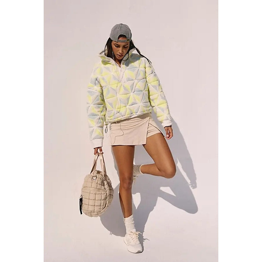 New FREE PEOPLE Mountain High 3D Printed 1/2 Zip Fleece $198 X-SMALL Sour Citrus