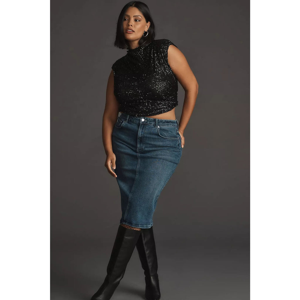 Anthropologie x Pilcro Denim Pencil Skirt $130 Size 6 Blue Midi