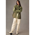 New By Anthropologie Quilted Ruffled Shacket $178 X-SMALL Moss MILITARY INSPIRED