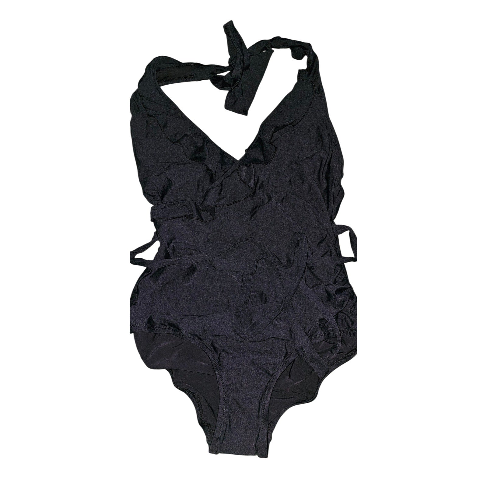 Anthropologie Ruffled Halter One-Piece Swimsuit SMALL Black Anthropologie