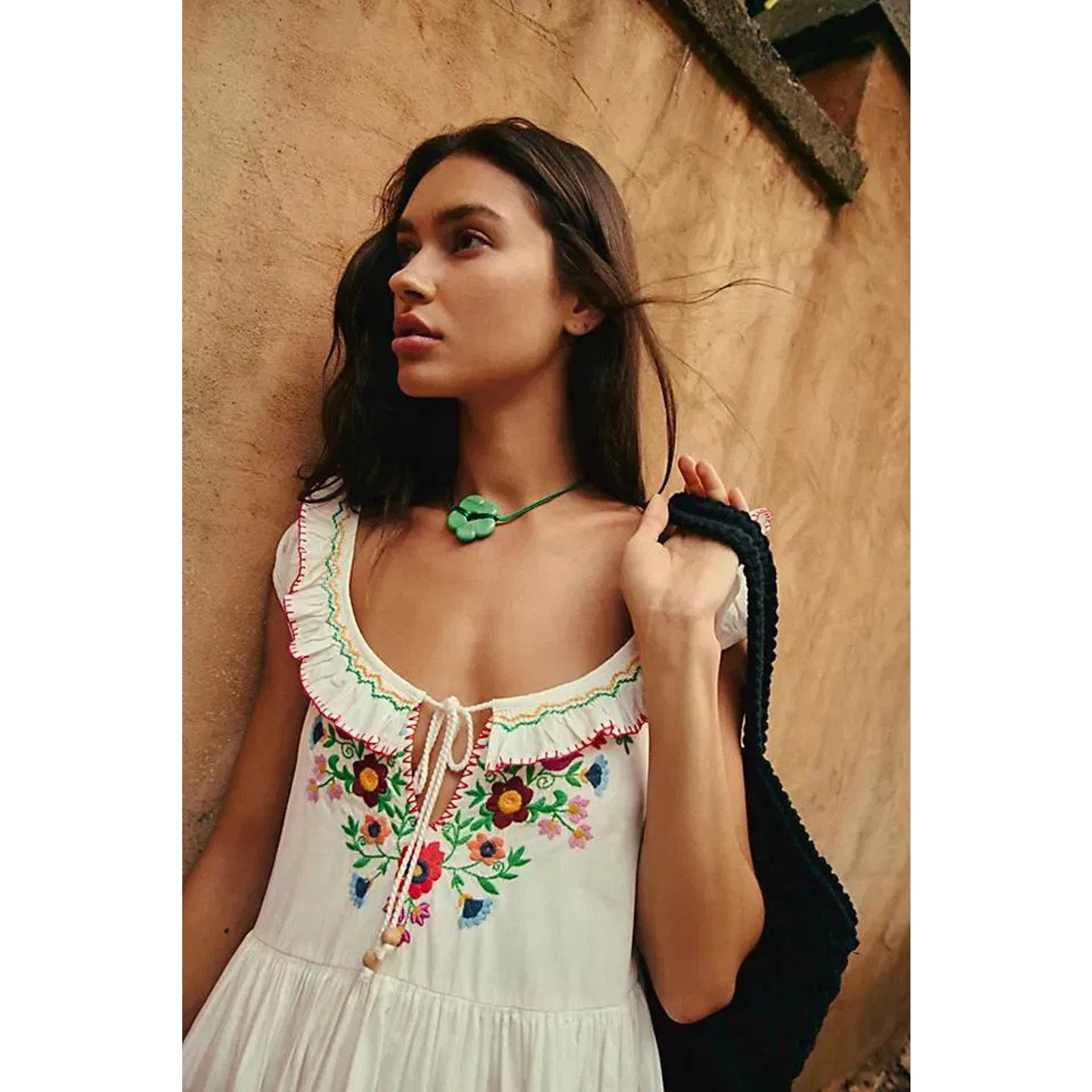 Free People Celia Floral Embroidered Boho Mini Dress Small Ivory Free People