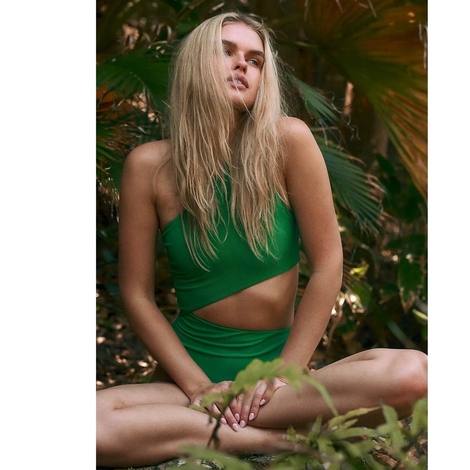 FREE PEOPLE x Beach Riot Celine Ribbed One-Piece SMALL Holly Green Free People