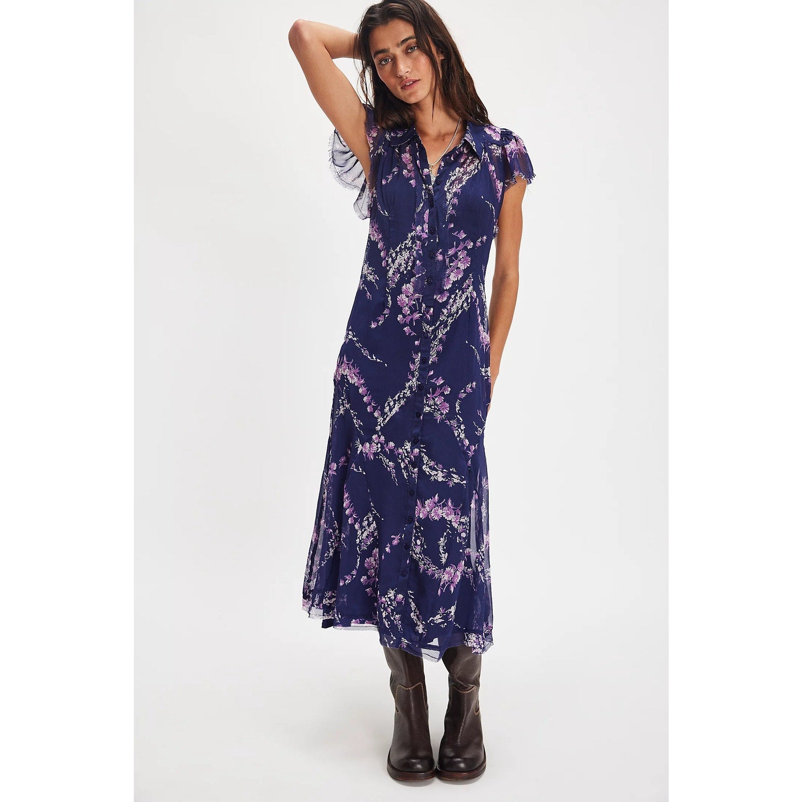 Free People Cannaday Maxi Dress X-Small Navy Floral Combo Free People