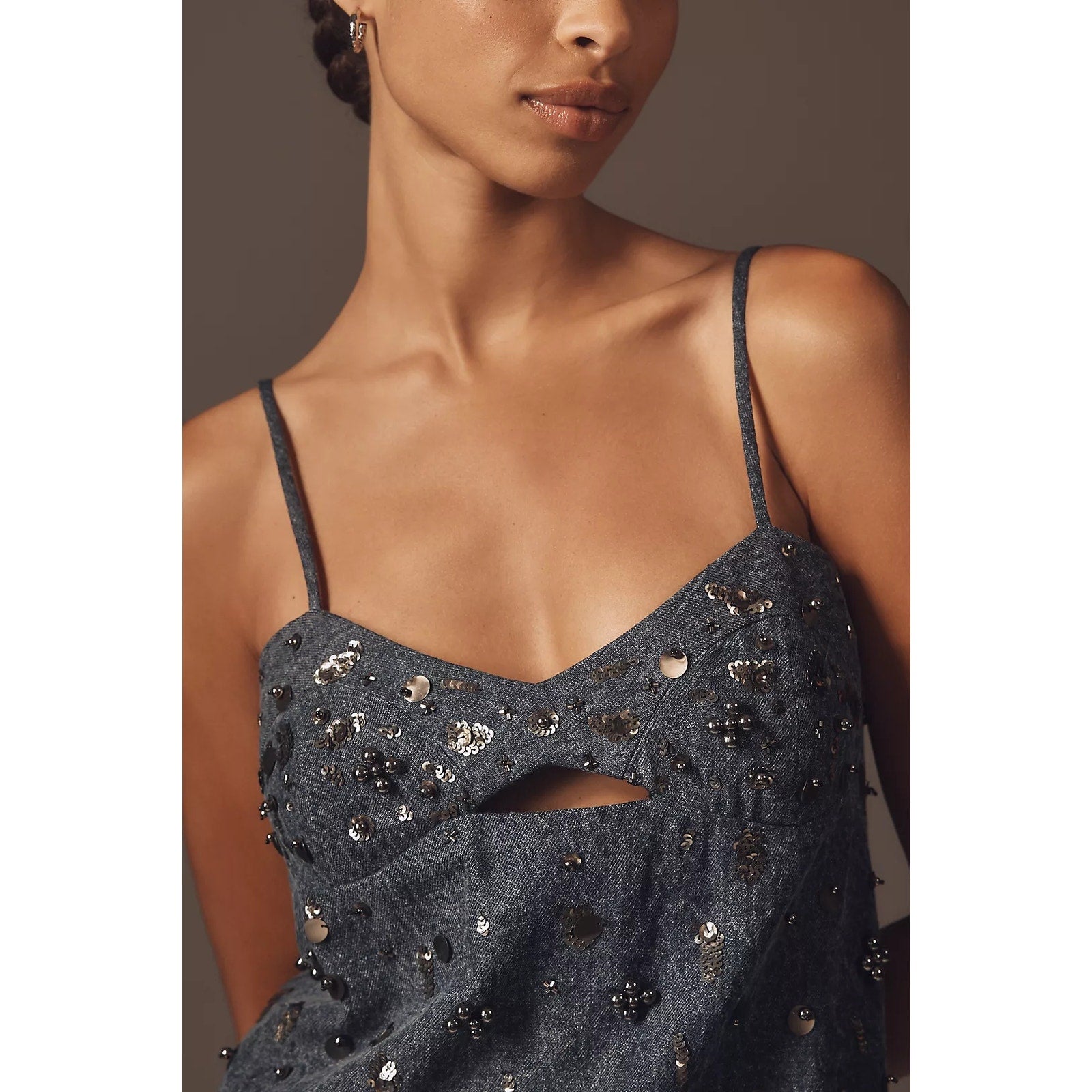 New Anthropologie Dhruv Kapoor Embellished Cutout Mini Dress $228 SMALL Blue