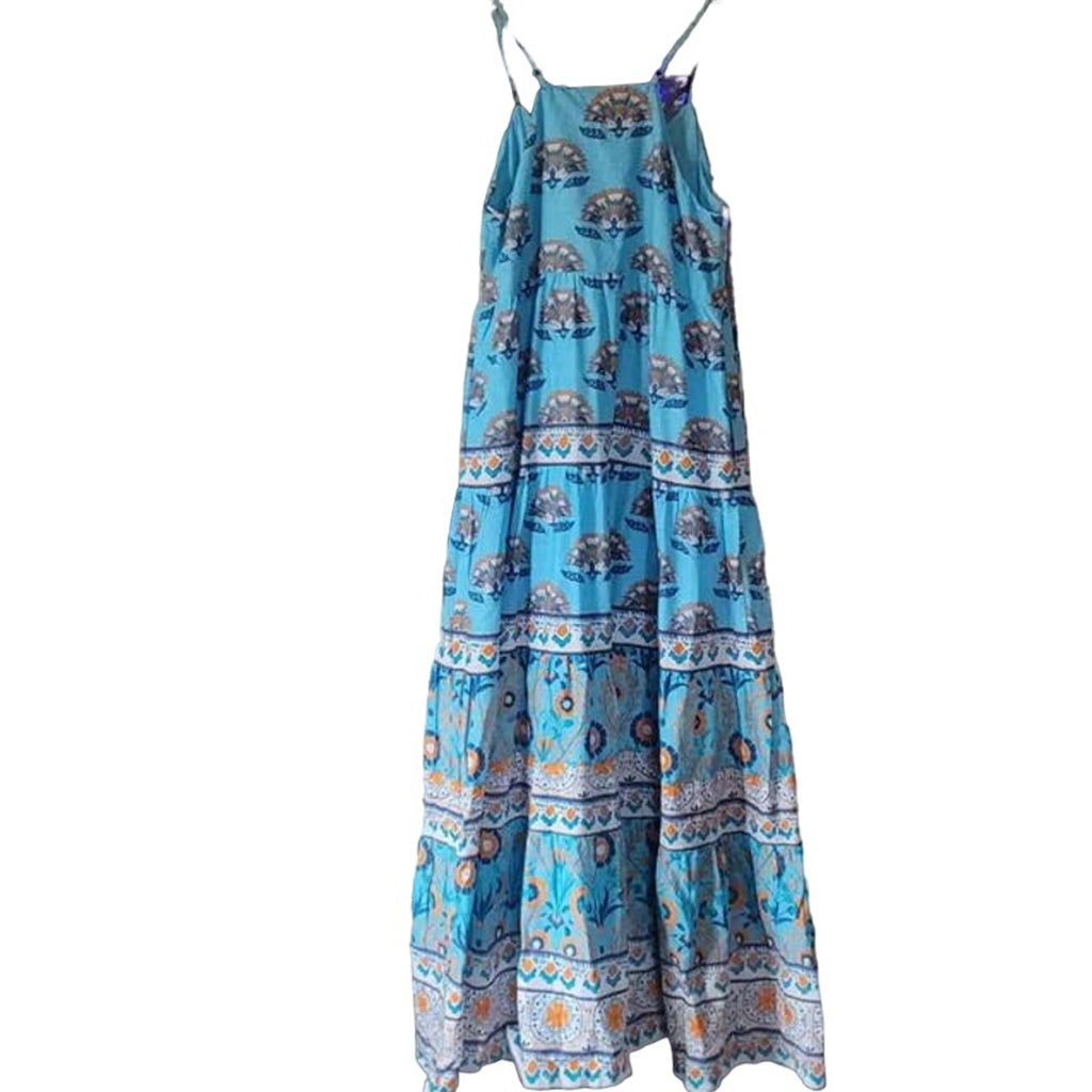 New Anthropologie Celina Moon Harriet Maxi Dress $199 SMALL Boho Blue Tasseled