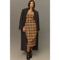 Anthropologie Strapless Belted Midi Dress $178 SIZE 6 Brown PLAID Wool