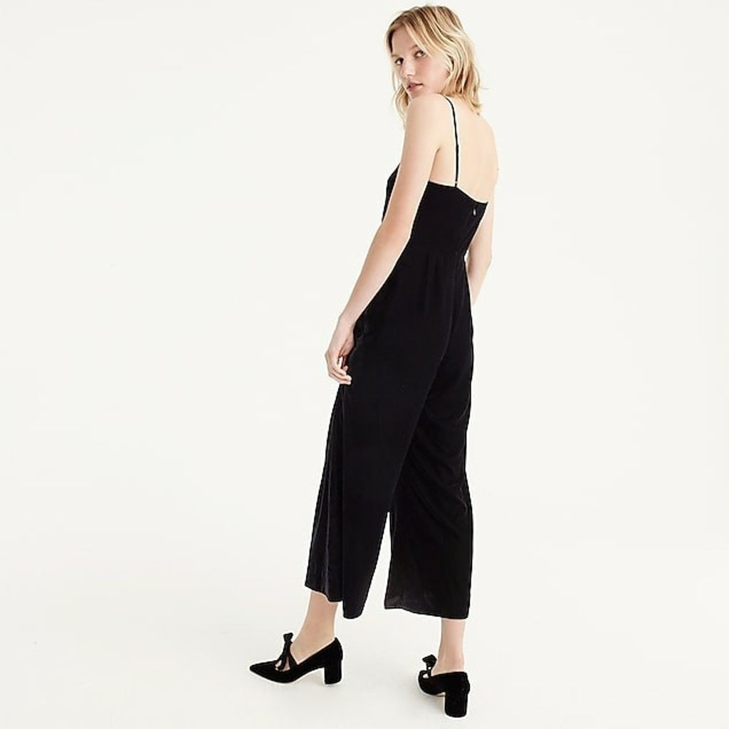 NEW J Crew Black Cropped Velvet Wide-Leg Jumpsuit Size 0