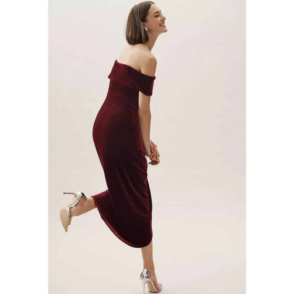 New Anthropologie BHLDN Edison Velvet Dress OTS VELVET MAXI $188 SIZE 0 Wine