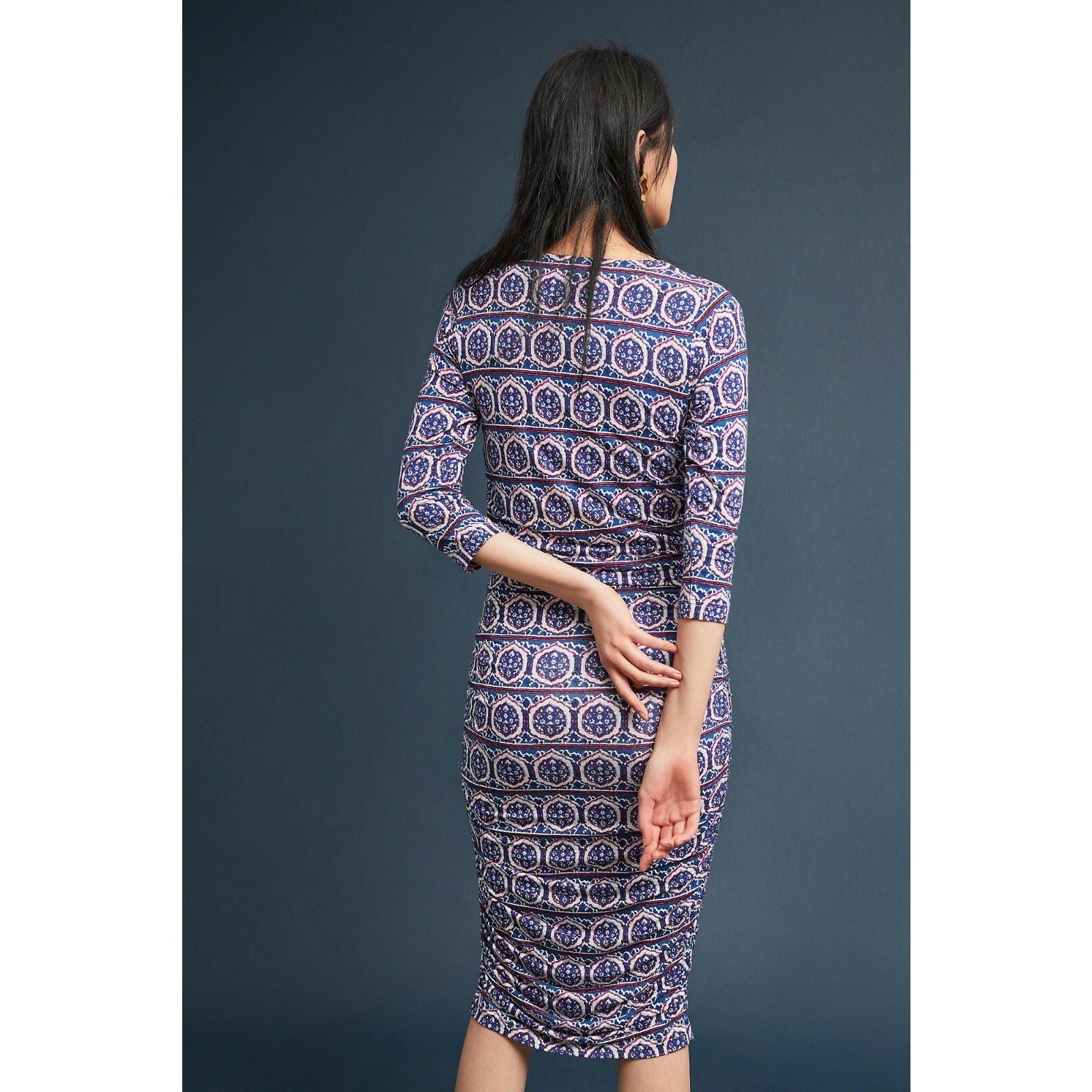 New Anthropologie Medea Ruched Column Dress by Moulinette Soeurs Sz Small Geo