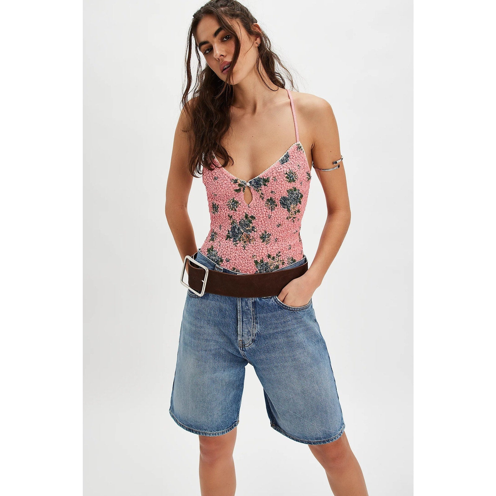 Free People Seaside Rose Bodysuit & Skirt Set Small Pink Floral Boho Free People