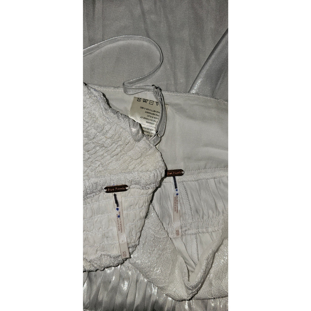 New Free People Aster Tiered Maxi Skirt Set $198 X-SMALL Ivory - Metallic