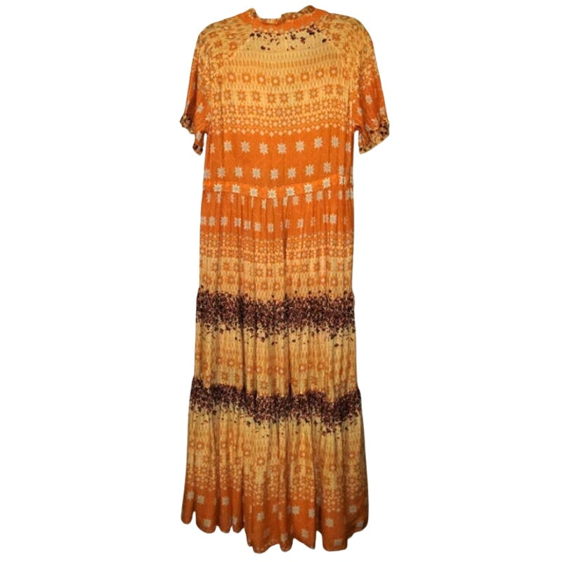 New Free People Rare Feelings Tiered Maxi Dress $148 X-SMALL Orange Boho Floral